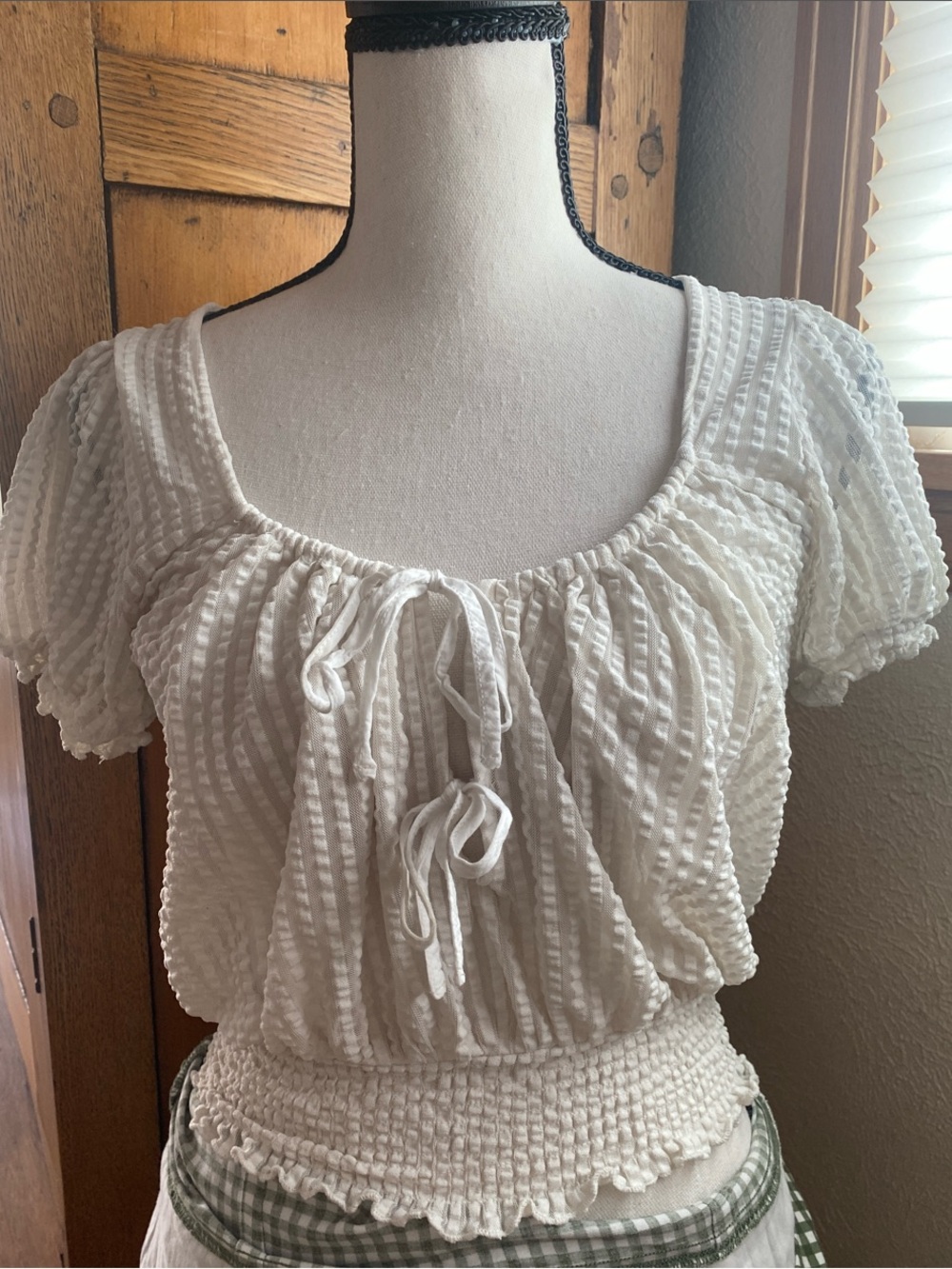 Urban Outfitters Green/White Gingham Dress w/Seersucker Top w/Puff Sleeves Set